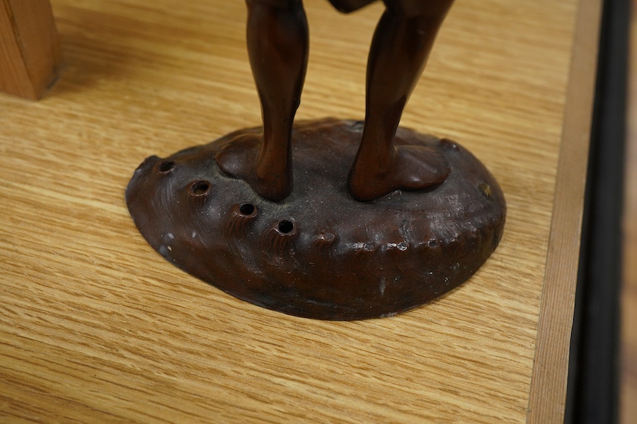 A pair of Japanese patinated metal figures of Ashinaga and Tenaga, Meiji period, 30cm